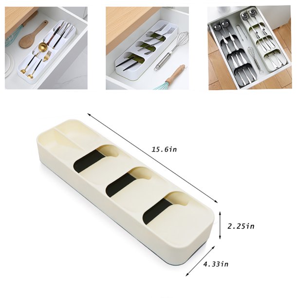 Drawer Cutlery Organizer Tray Kitchen Storage Holder Rack for Cutlery Silverware - White