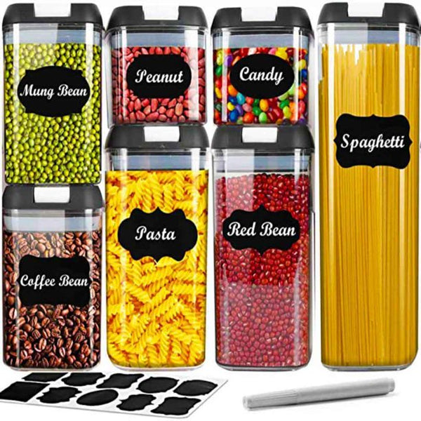 Food Storage Containers, Pantry Organization and Storage ,7 Pieces BPA Free Plastic Airtight Kitchen Organization and Storage with Lock Lids . Labels and Marker