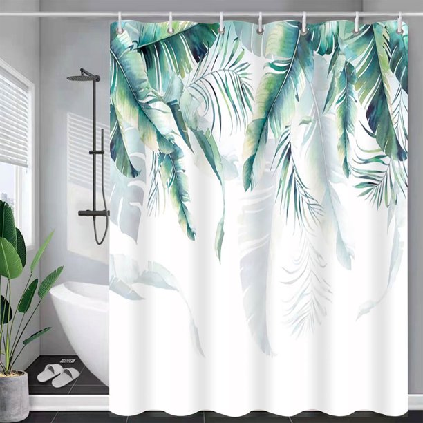 HKEEY Shower Curtain , Waterproof Polyester Bathroom Shower Curtains with Tropical Leaves Plant Pattern,Fabric Shower Curtains Sets Shower Curtain Liner Sets Size: 72"x72"