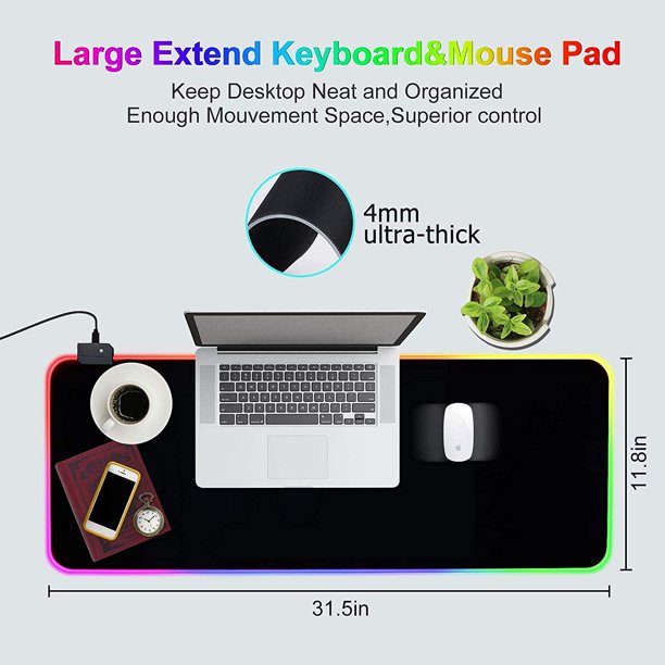 HKEEY Large RGB Gaming Mouse Pad, Oversized Glowing Led Extended Mouse pad, 14 Lighting Modes 2 Brightness Levels, Non-Slip Base, Water Resist Keyboard Mouse pads, Desk Mat for Gamer, 31.5 x 11.8 x 0.2 in