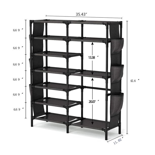 Musment 7-Tier Shoe Rack Shoe Organizer, 24-30 Pairs Boots and Shoes Storage Organizer Metal Shoe Tower with Side Hanging Shoe Pockets for Entryway,Closet and Bedroom