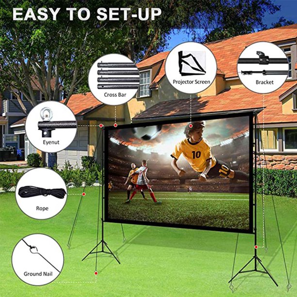 HKEEY Projector Screen with Stand,120" Portable Projector Screen,16:9 4K HD&160°Viewing Angle Screen,with Retractable Tripod and Carry Bag, Rear/Front Projections Movies Screen for Indoor/Outdoor/Office