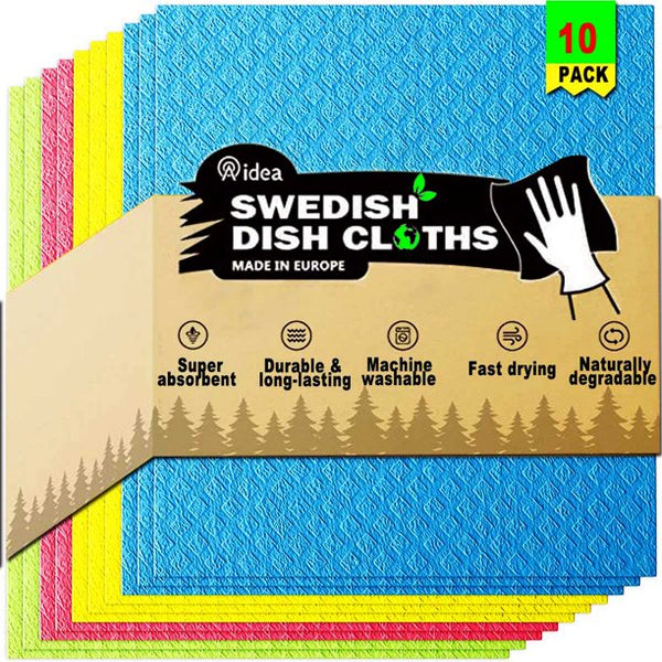 HKEEY Dish Cloths - 10 Pack Reusable, Absorbent Hand Towels for Kitchen, Counters & Washing Dishes - Cellulose Sponge Cloth