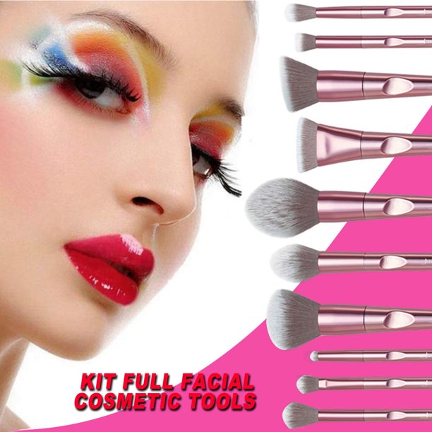 HKEEY Makeup brush, 10 pcs Makeup Brushes Set with Laser Bags,Pink Laser Bag Thumb Make up Brushes,Blush and Eye Shadow Brushe System Cosmetic Tool, Kit Full Facial Cosmetic Tools