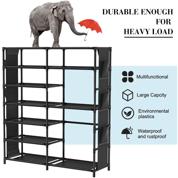 Musment 7-Tier Shoe Rack Shoe Organizer, 24-30 Pairs Boots and Shoes Storage Organizer Metal Shoe Tower with Side Hanging Shoe Pockets for Entryway,Closet and Bedroom