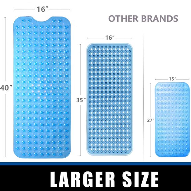 Bath Tub Mat, Non-Slip Bathtub Mats, Bathroom Shower Mats with Suction Cups and Drain Holes Machine Washable-39.4x15.8 inches Blue