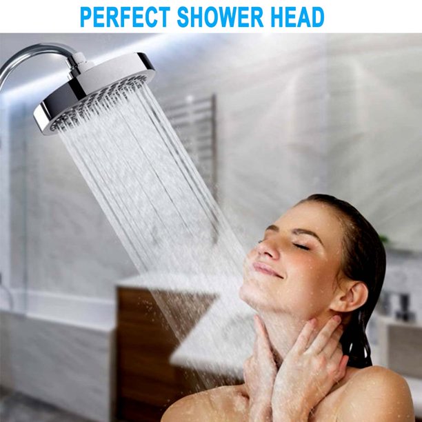 HKEEY Shower Head, 6" High Pressure Shower Head with Tape,360°Rotatable Ball Joint Bathroom Fixed Showerhead,Durable Silicone Nozzles Rain Shower Head,High Pressure Rainfall Luxury Modern Chrome Look