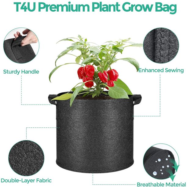 HKEEY 5-Pack 5 Gallon Grow Bags Heavy Duty 300G Thickened Nonwoven Plant Fabric Pots with Handles