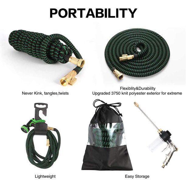 HKEEY 50ft Garden Hose Expandable: Expandable Water Hose with Durable 3-Layers Latex and 10 Function Nozzle, Durable Water Hose with Solid Fittings