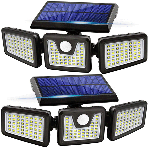 NIUTA Solar Lights Outdoor, 2 Pack 74 LED 800LM Cordless LED Solar Motion Sensor Lights; 3 Adjustable Heads, 270°Wide Angle Illumination, IP65 Waterproof, Security LED Flood Light(Daylight)