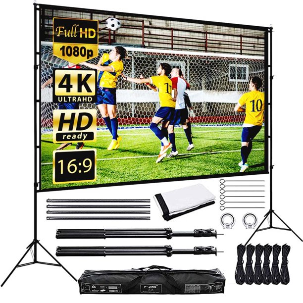 HKEEY Projector Screen with Stand,120" Portable Projector Screen,16:9 4K HD&160°Viewing Angle Screen,with Retractable Tripod and Carry Bag, Rear/Front Projections Movies Screen for Indoor/Outdoor/Office