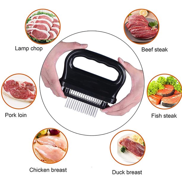 HKEEY Meat Tenderizer Tool with 48 Stainless Steel Ultra Sharp Needle Blades, Detachable Kitchen Cooking Tool Best For Tenderizing, BBQ, Marinade