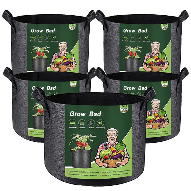 HKEEY 5-Pack 5 Gallon Grow Bags Heavy Duty 300G Thickened Nonwoven Plant Fabric Pots with Handles