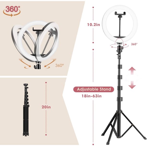 Musment Selfie Ring Light,LED Circle Light with Extendable Tripod Stand&2 Phone Holder,Dimmable 3 Modes 11 Brightness Level,360° Rotating Ring Light USB Charge,Ring Light (Upgraded)