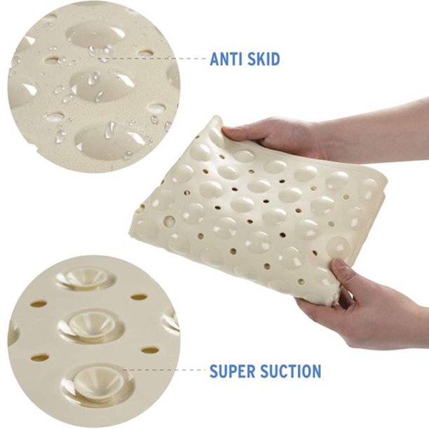 Pinshey Bath Tub Mat, Bathroom Shower Mats,Non-Slip Bathtub Mats with Suction Cups and Drain Holes Machine Washable,39.4x15.8 inches Beige