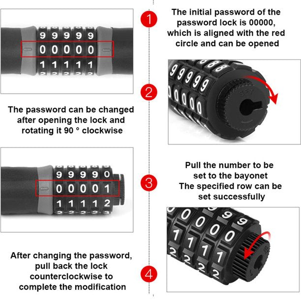 HKEEY Bike Chain Lock, 5-Digit Combination Lock, Resettable Bicycle Locks Chain, Anti-Theft Lock for Bicycle, Motorcycle and More