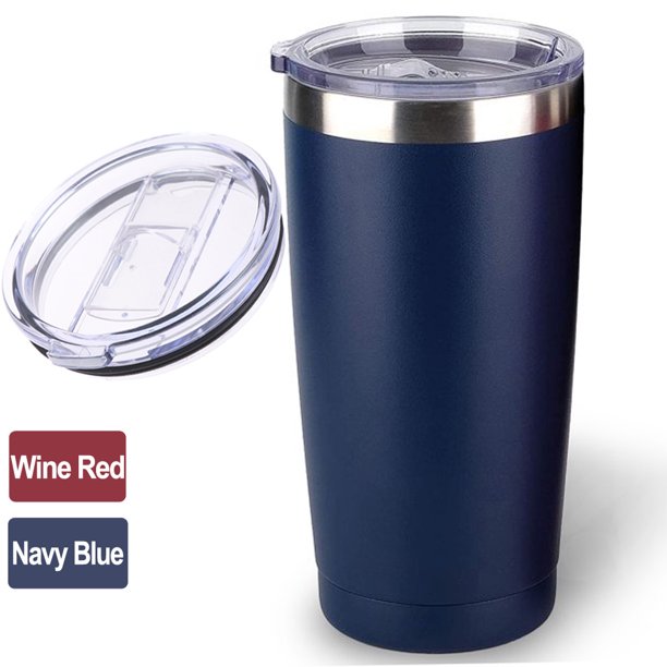 HKEEY Tumbler with Lid , Stainless Steel Vacuum Insulated Double Wall Travel Tumbler, Durable Insulated Coffee Mug, Thermal Cup with Splash Proof Sliding Lid 20oz (Navy Blue )