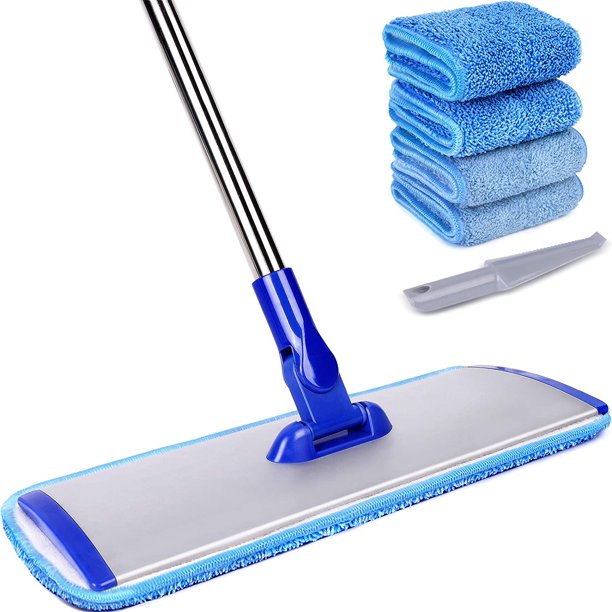 HKEEY 18" Professional Microfiber Mop Floor ing System, Flat Mop with Stainless Steel Handle, 4 Reusable able Mop Pads, Wet and Dust Mopping for Hardwood, Vinyl, Laminate, Tile ing