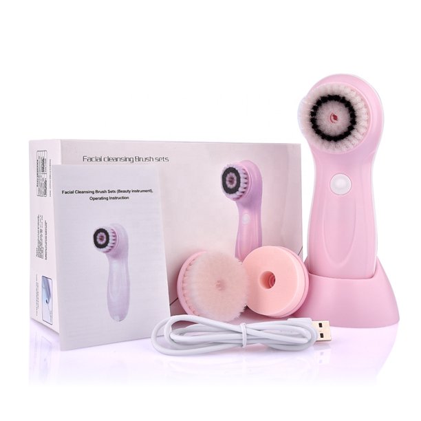 Musment Facial Cleansing Brush - Latest Advanced Cleansing Technology & 3 Brush Heads - USB Rechargeable Electric Rotating Face - IPX6 Waterproof - Advanced Spa System for Exfoliating Deep Cleanse, Pink