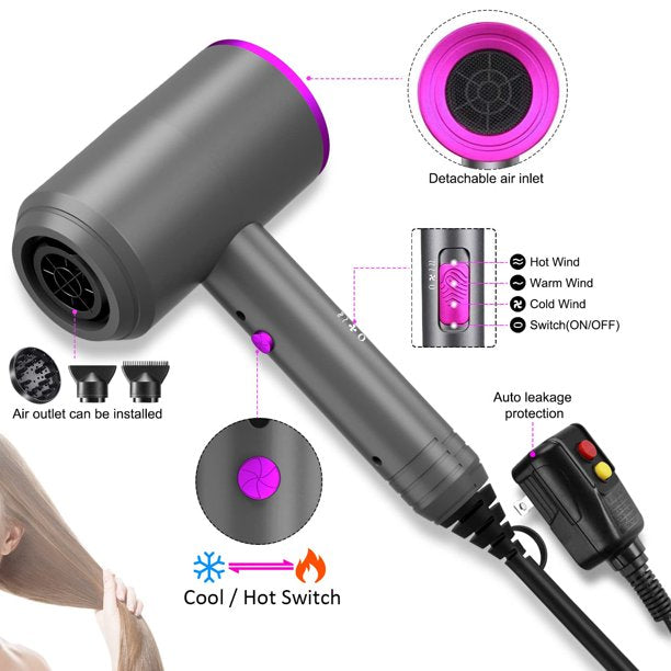 HKEEY Hair Dryer, Professional Blow Dryer Safety Upgraded, Negative Ion Technolog, 3 Heating/Cold Settings, Contain 2 Nozzles and 1 Diffuser