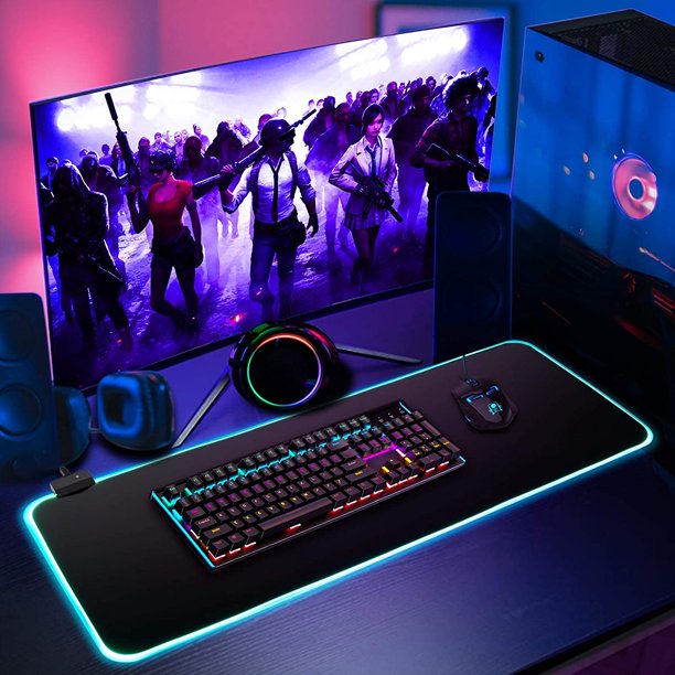 HKEEY Large RGB Gaming Mouse Pad, Oversized Glowing Led Extended Mouse pad, 14 Lighting Modes 2 Brightness Levels, Non-Slip Base, Water Resist Keyboard Mouse pads, Desk Mat for Gamer, 31.5 x 11.8 x 0.2 in