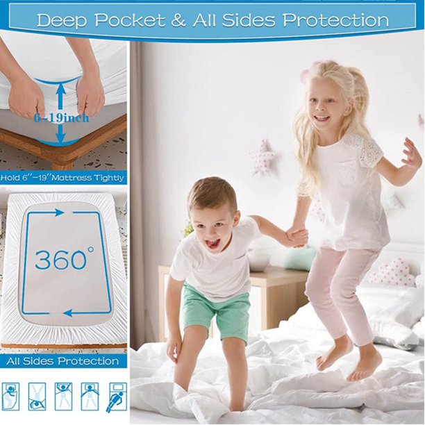 HKEEY Waterproof Mattress Protector,100% Waterproof Breathable Mattress Protect,Bug Proof&Hypoallergenic Fitted Mattress Pad Cover, Vinyl-Free Deep Pocket Mattresses Cover, for Baby/Sensitive People (Queen)