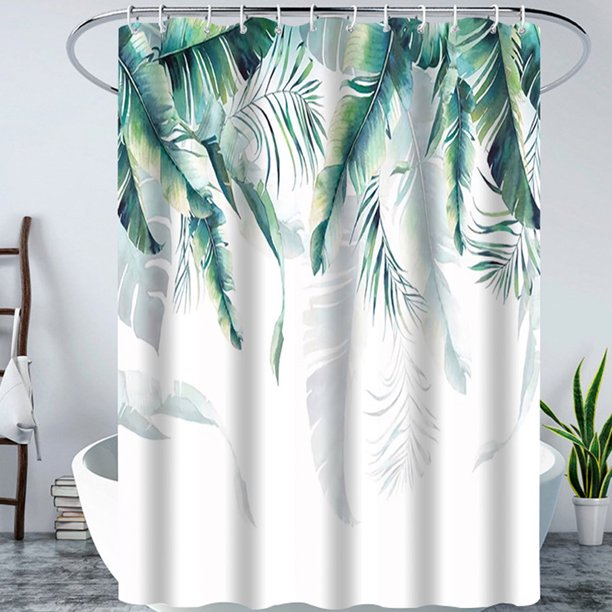 HKEEY Shower Curtain , Waterproof Polyester Bathroom Shower Curtains with Tropical Leaves Plant Pattern,Fabric Shower Curtains Sets Shower Curtain Liner Sets Size: 72"x72"