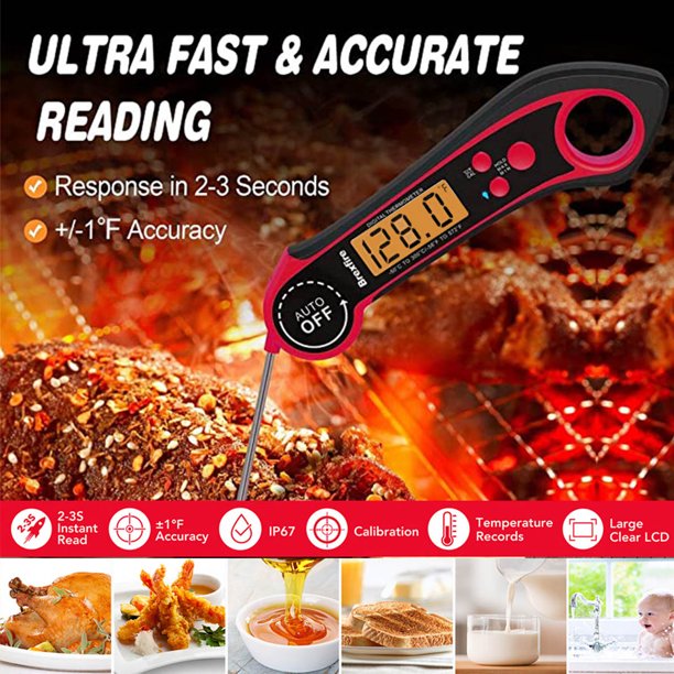 HKEEY Meat Thermometer for Cooking,Instant Read Digital Meat Thermometer,IPX7 Waterproof Food Thermometer with Backlight,Magnet,Calibration,and Foldable Probe for Deep Frying,Grill,BBQ,Kitchen&Outdoor