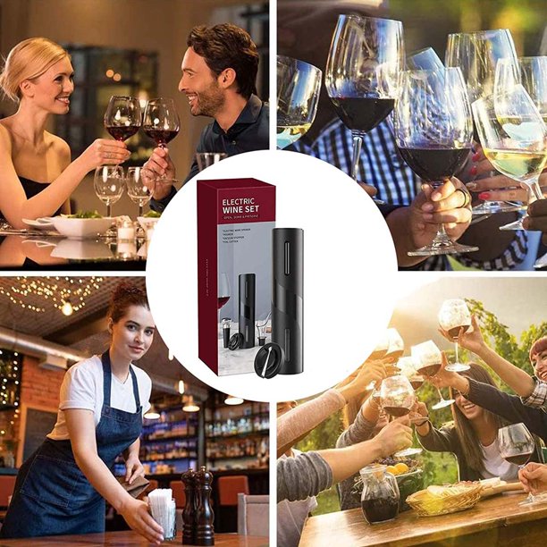 HKEEY Electric Wine Opener，Electric Automatic Bottle Corkscrew with Foil Cutter Base，Battery Operated Cordless Wine Opener