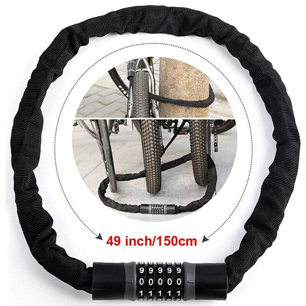 HKEEY Bike Chain Lock, 5-Digit Combination Lock, Resettable Bicycle Locks Chain, Anti-Theft Lock for Bicycle, Motorcycle and More