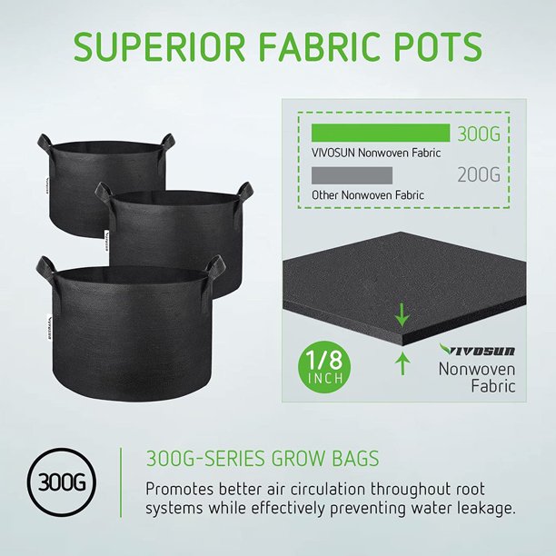 HKEEY 5-Pack 10 Gallon Grow Bags Heavy Duty 300G Plant Fabric Pots with Handles(D16.14" x H11.81")