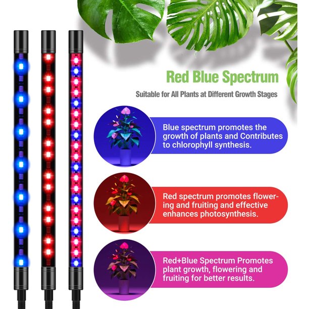 HKEEY LED Grow Lights for Indoor Plants，Plant Growing Lamps with Red Blue Spectrum and 3 Switch Modes, 10 Dimmable Brightness, 4/8/12H Timer, Tripod Stand & Gooseneck Adjustable