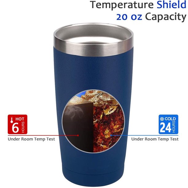 HKEEY Tumbler with Lid , Stainless Steel Vacuum Insulated Double Wall Travel Tumbler, Durable Insulated Coffee Mug, Thermal Cup with Splash Proof Sliding Lid 20oz (Navy Blue )