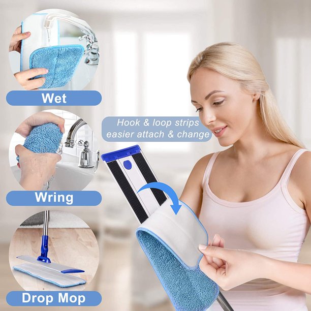 HKEEY 18" Professional Microfiber Mop Floor ing System, Flat Mop with Stainless Steel Handle, 4 Reusable able Mop Pads, Wet and Dust Mopping for Hardwood, Vinyl, Laminate, Tile ing