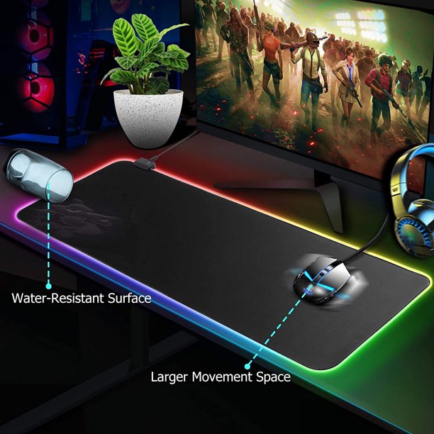 HKEEY Large RGB Gaming Mouse Pad, Oversized Glowing Led Extended Mouse pad, 14 Lighting Modes 2 Brightness Levels, Non-Slip Base, Water Resist Keyboard Mouse pads, Desk Mat for Gamer, 31.5 x 11.8 x 0.2 in