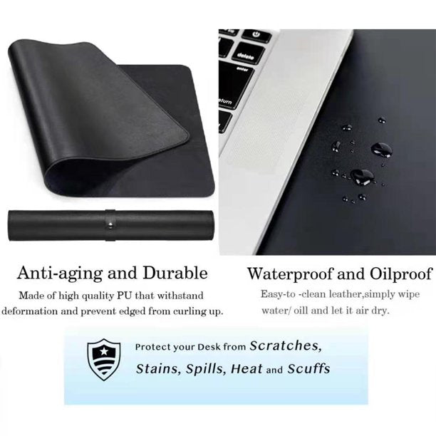 Musment Desk Mat Protector, Gaming Mouse Pad, 23.6" x 13.8" PU Leather Desk Pad for Keyboard and Mouse/Black