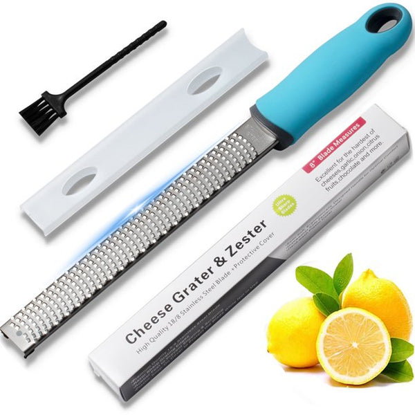 Citrus Lemon Zester & Cheese Grater - Parmesan Cheese, Lemon, Ginger, Garlic, Nutmeg, Chocolate, Vegetables, Fruits - Razor-Sharp Stainless Steel Blade with Protect Cover - Dishwasher Safe