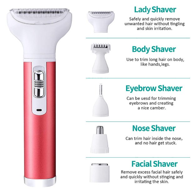 NIUTA Hair Removal for Women Waterproof Lady Shaver Rechargeable USB Charging 5 in 1 Nose Eyebrow Trimmer Razor Body Bikini Facial Hair Remover