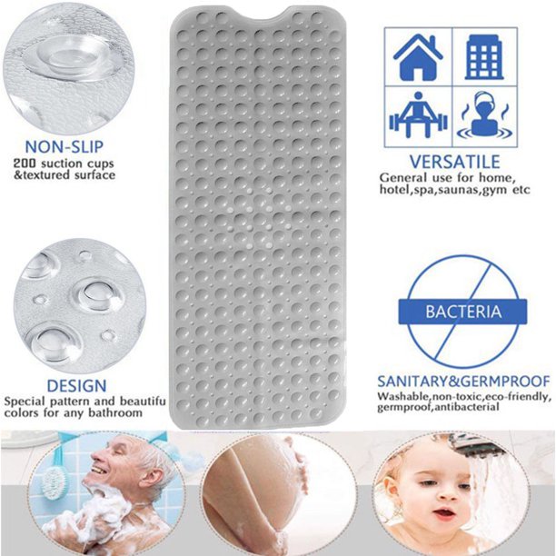 HKEEY Bath Tub Shower Mat,40" x 16" Extra Long Anti Slip Shower Mat with Drain Holes&200 Large Suction Cups to Keep Floor Clean,Soft on Feet Bath Tub Mat