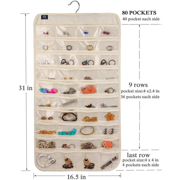 HKEEY Hanging Jewelry Organizer,80 Pocket Organizer for Holding Jewelries