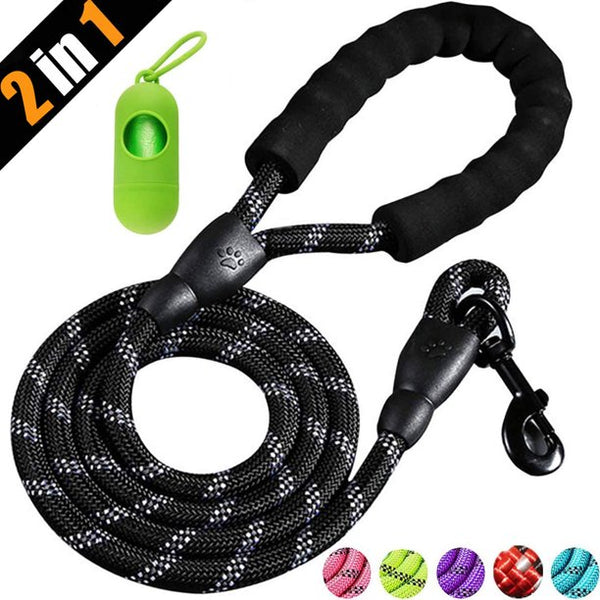 Musment Dog Leash, Dog Poop Bag and 5 FT Strong Dog Leash with Comfortable Padded Handle and Highly Reflective Threads for Small Medium and Large Dogs