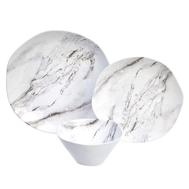 HKEEY 12-Piece Melamine Dinnerware Set - Service for 4, White Marble