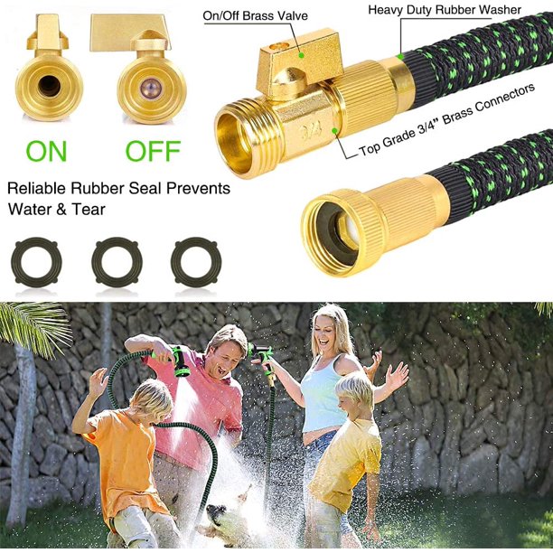 HKEEY 50ft Garden Hose Expandable: Expandable Water Hose with Durable 3-Layers Latex and 10 Function Nozzle, Durable Water Hose with Solid Fittings